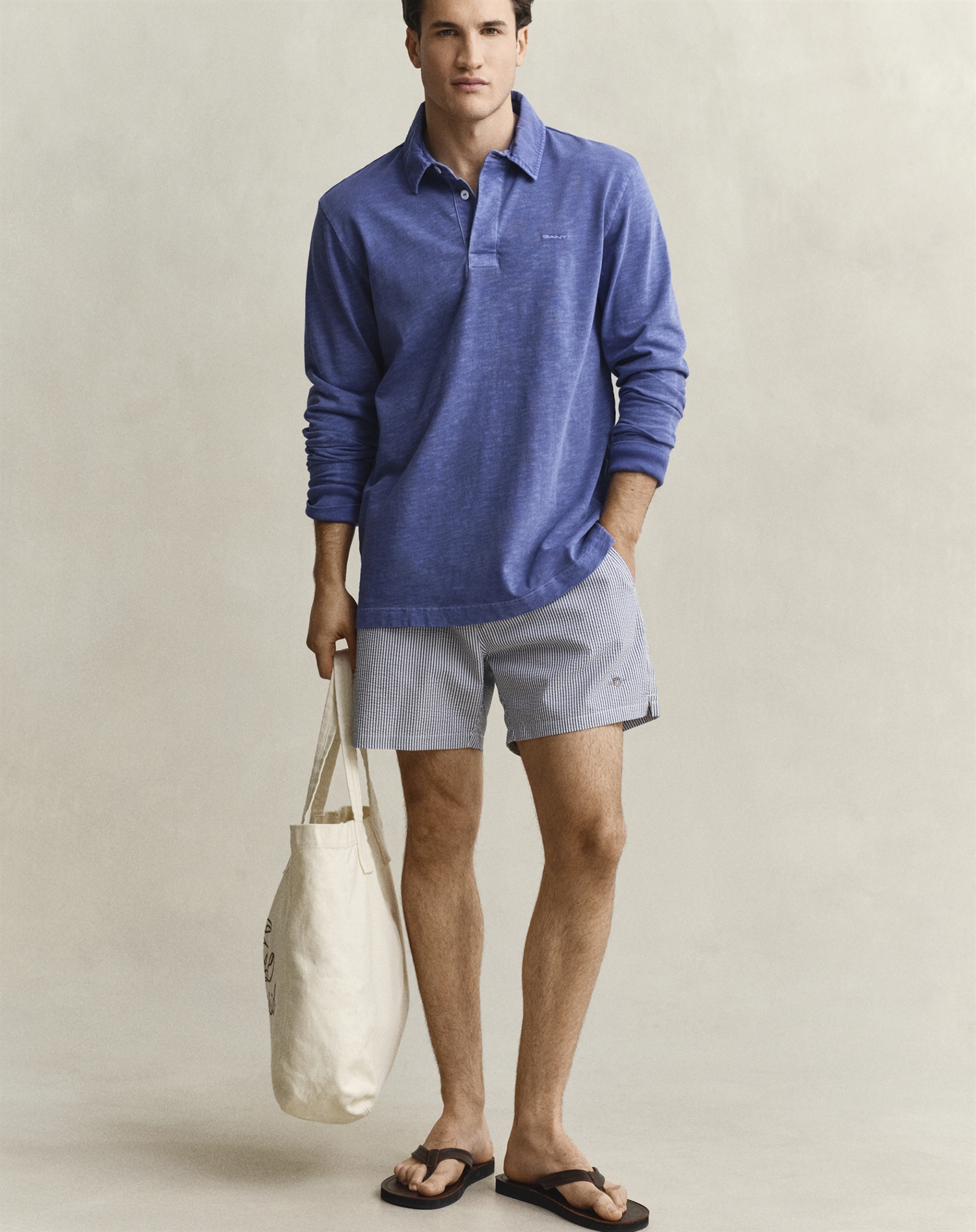 Gant - Striped Seersucker Badebukser - Vintage Blue